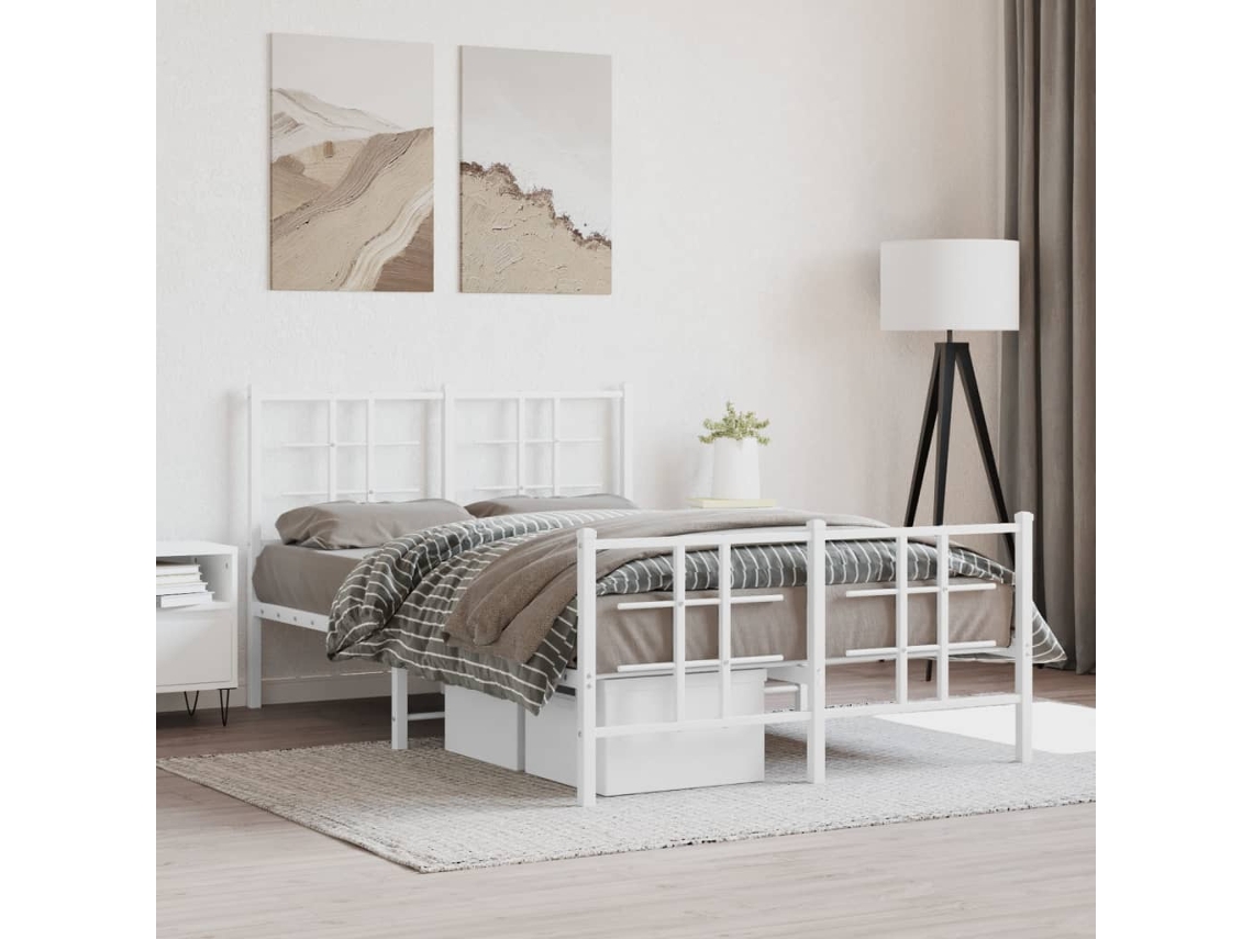 Vidaxl Estrutura De Cama Com Cabeceira E Pés 120x200 Cm Metal Branco