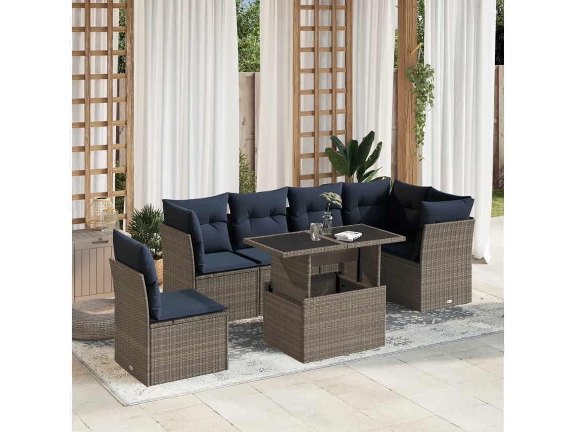 Conjunto de Sofá de Jardim de 5 Peças com Almofadas em Rattan Sintético Preto VIDAXL