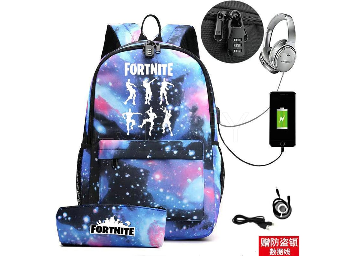 Fortnite Mochila de Estudante Recarregável Usb para Impressão
