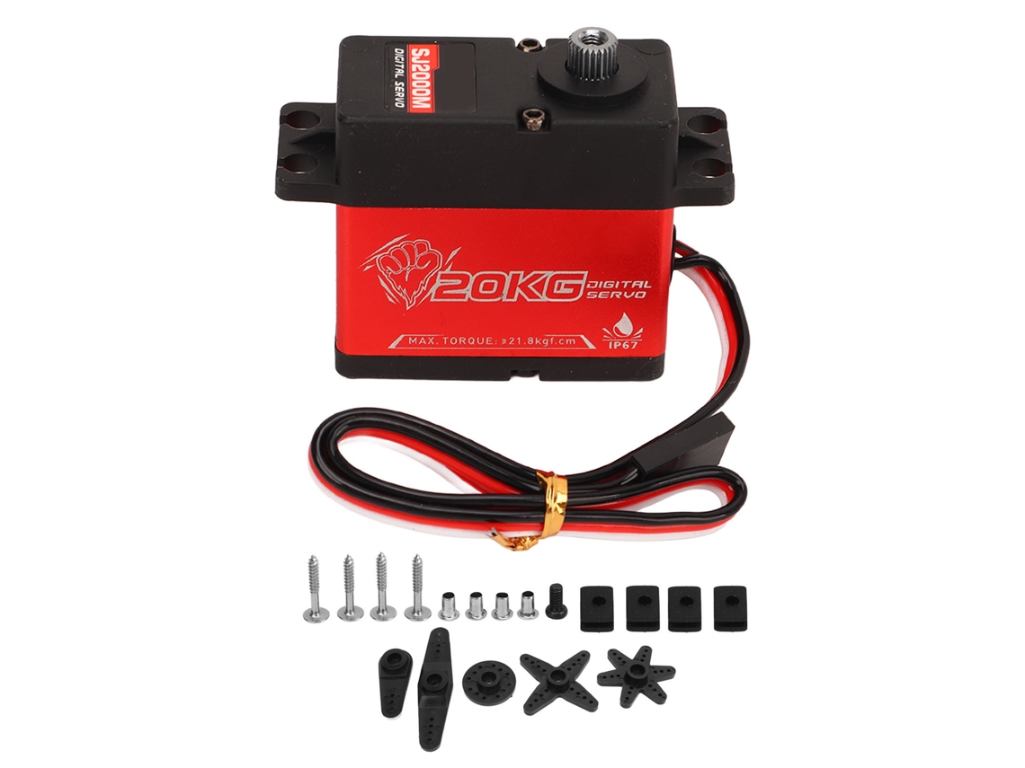 Servo RC de 20kg, baixa pressão, alta precisão, versátil para aeronaves, barcos e robôs inteligentes.