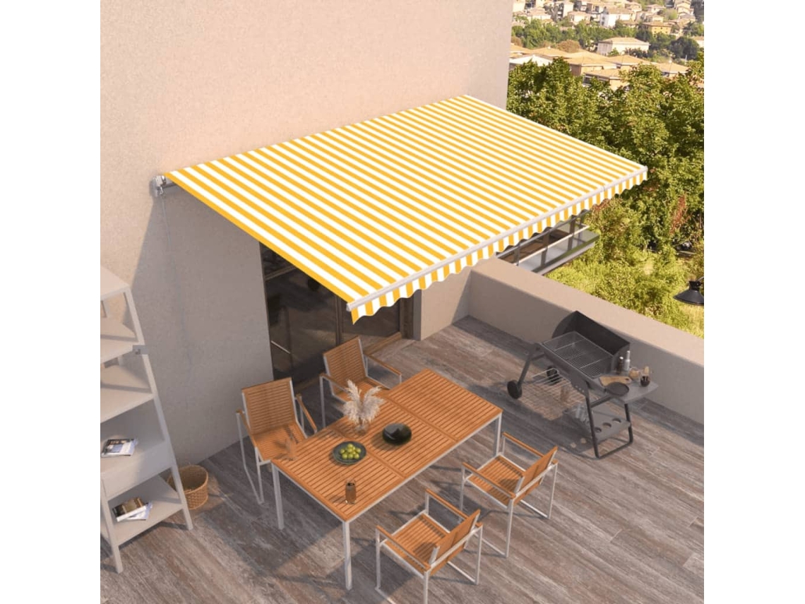 Vidaxl Toldo Retrátil Manual 500x350 Cm Amarelo E Branco