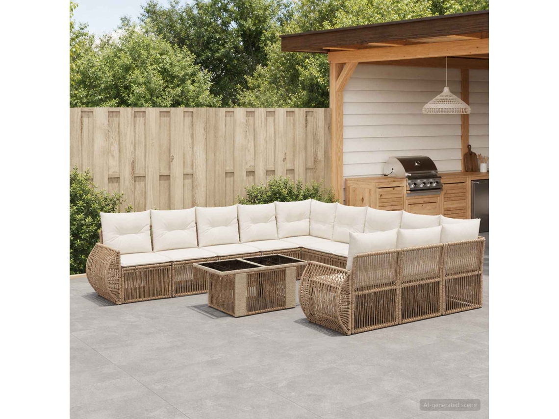 Vidaxl Conjunto De Sofá De Jardim 12 Unid. Bege E Branco Creme Vime Pe