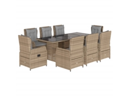Conjunto de 9 Jantar para Jardim com Almofadões Vime Pe Bege MAISON EXCLUSIVE
