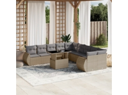 Conjunto de Sofá de Jardim 11 Peças C/ Almofadões Vime Pe Bege Dkd Home Decor