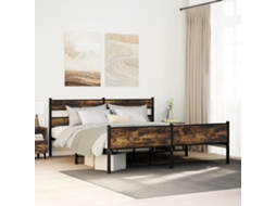 Vidaxl Estrutura De Cama Sem Colchão 200x200cm Metal Carvalho Fumado
