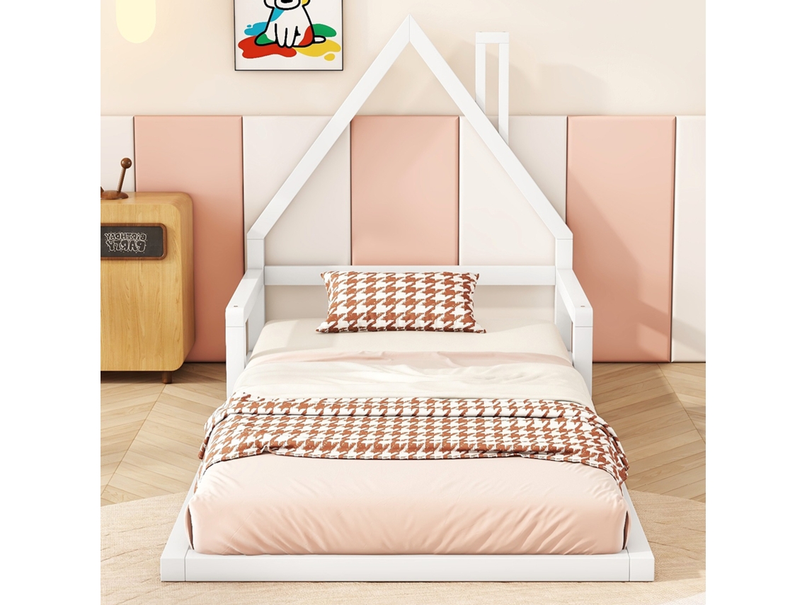 Cama Infantil 90x200cm Pinho Maciço Branca Forma Simples Caseiro Plana