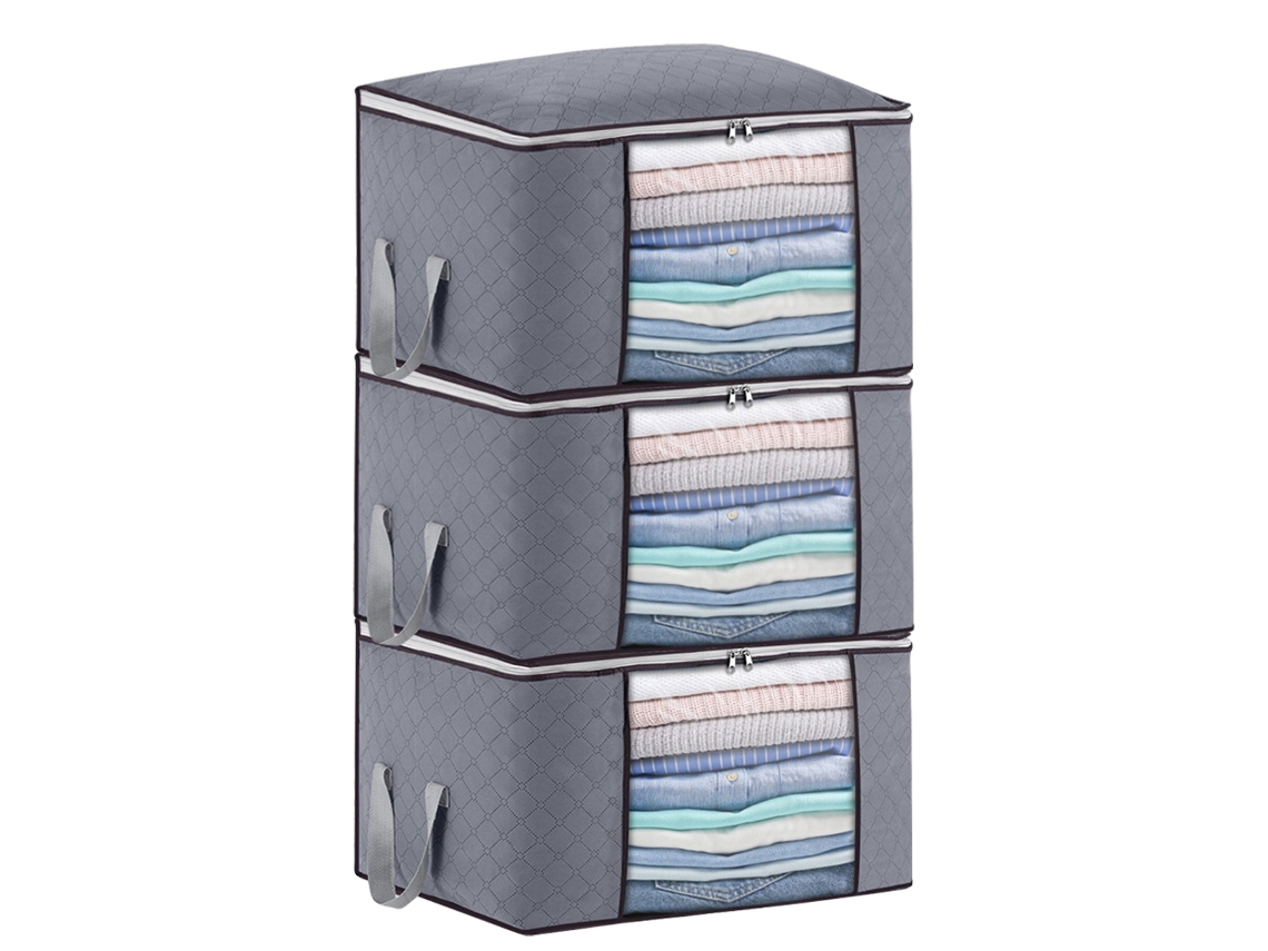 Caixa de Arrumação Caixas Dobráveis Roupa Alças Cobertores NEVEANCE Cinzento (32x28x6cm)
