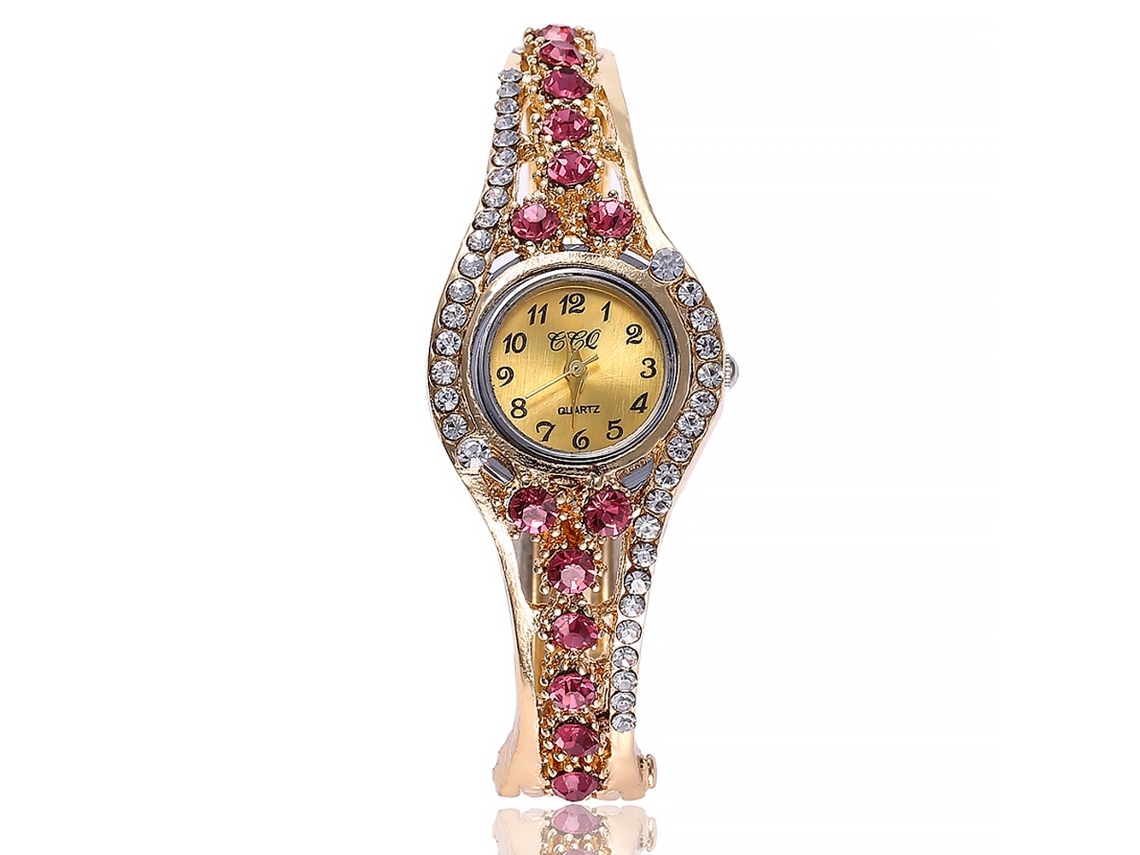 Relógio Pulseira Feminino Estilo Casual Liga Quartzo com Strass Decoração Vermelho