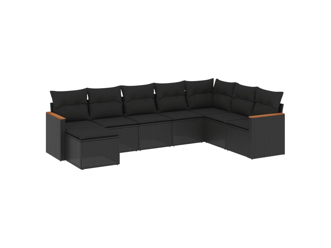 Conjunto de 8 Sofás de Jardim com Almofadões Vime Pe Preto MAISON EXCLUSIVE (N/A)