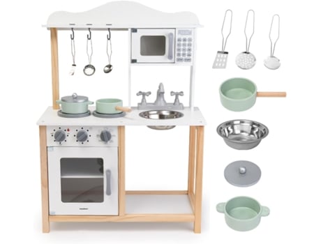 Cozinha Infantil Em Madeira Com Micro Ondas, Forno, Lava Loiça E Acessórios, Brinquedo Montessori 3 Anos Mamabrum