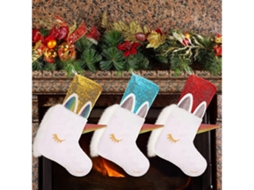 Conjunto de 3 Meias Natal Unicórnio 45 Cm , em Pelúcia Sintética com Detalhes de Lantejoulas, Ergonômico, Uso Diário STELASPLEN (18 Polegadas)