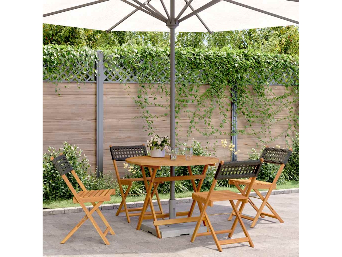 Vidaxl 5 Pcs Conjunto De Jantar P/ Jardim Vime Pe/madeira Maciça Preto
