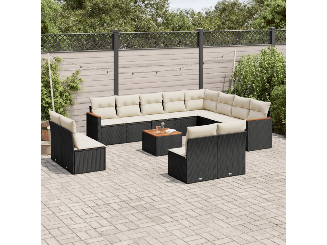 Conjunto 13 Pcs de Sofás de Jardim com Almofadões Vime Pe Preto PANGSHIYUAN