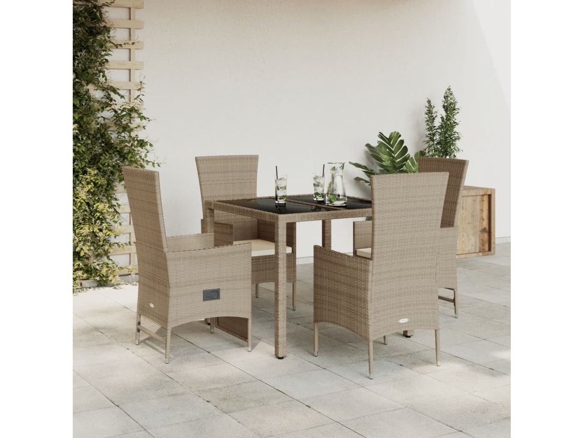 5 Pcs Conjunto De Jantar P/ Jardim Com Almofadões Vime Pe Bege Dkd Home Decor