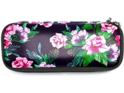 Estojo grande para lápis com estampa floral rosa e vermelha, ideal para lápis, maquiagem e escola, uso fora da mesa, para adultos.