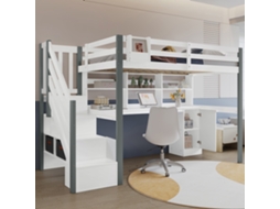 Cama Meia Altura 90x200cm Com Mesa Estudo E Armazenamento Branco Cinza