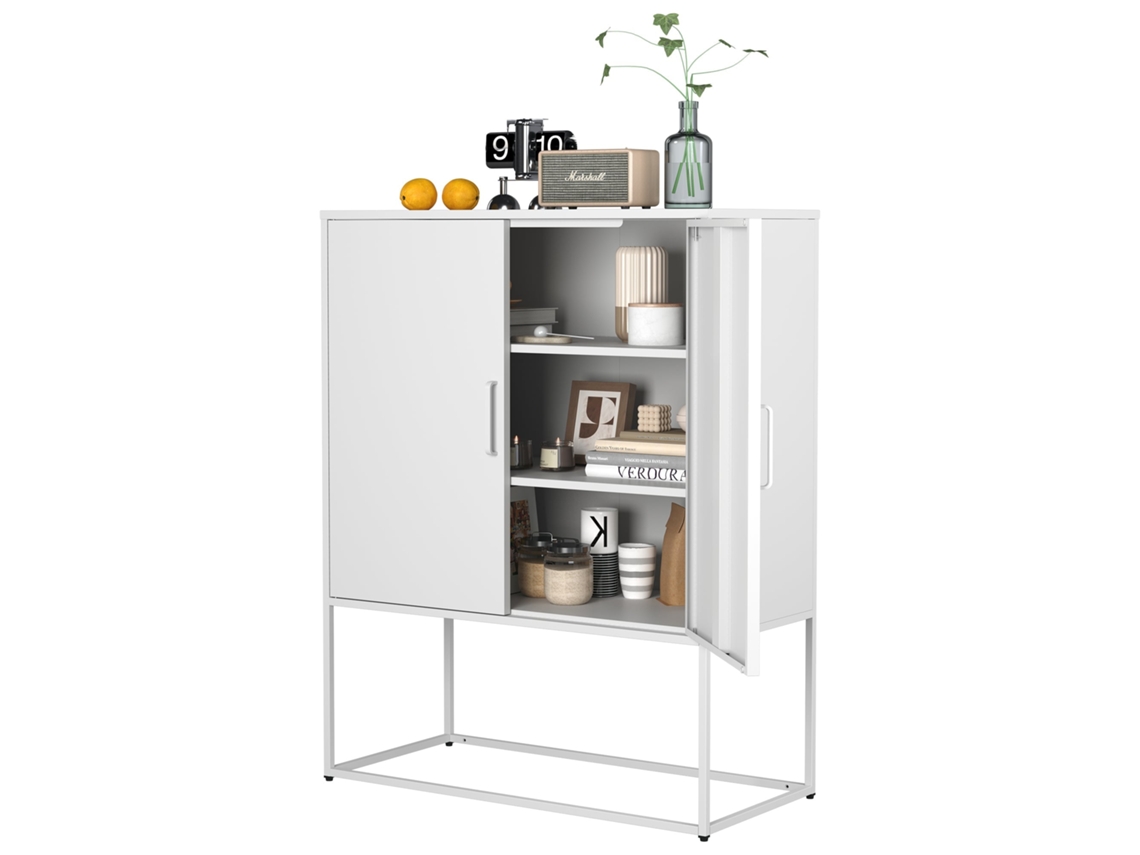 Aparador/armário Metálico com 2 Prateleiras, Armário Independente, Branco, 109x85x40 Cm PENGJIANG SHOP
