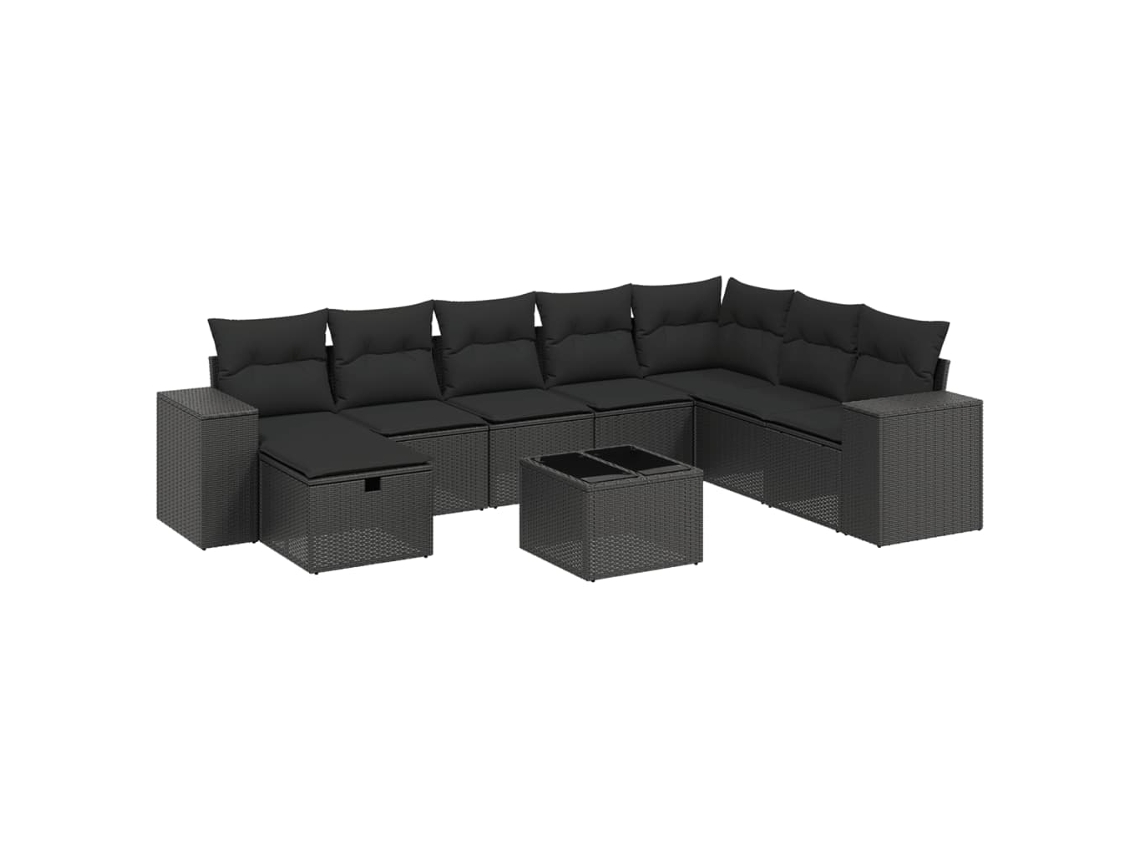 Conjunto de 9 sofás para jardim com almofadões Vime Pe Preto MAISON EXCLUSIVE (N/A)