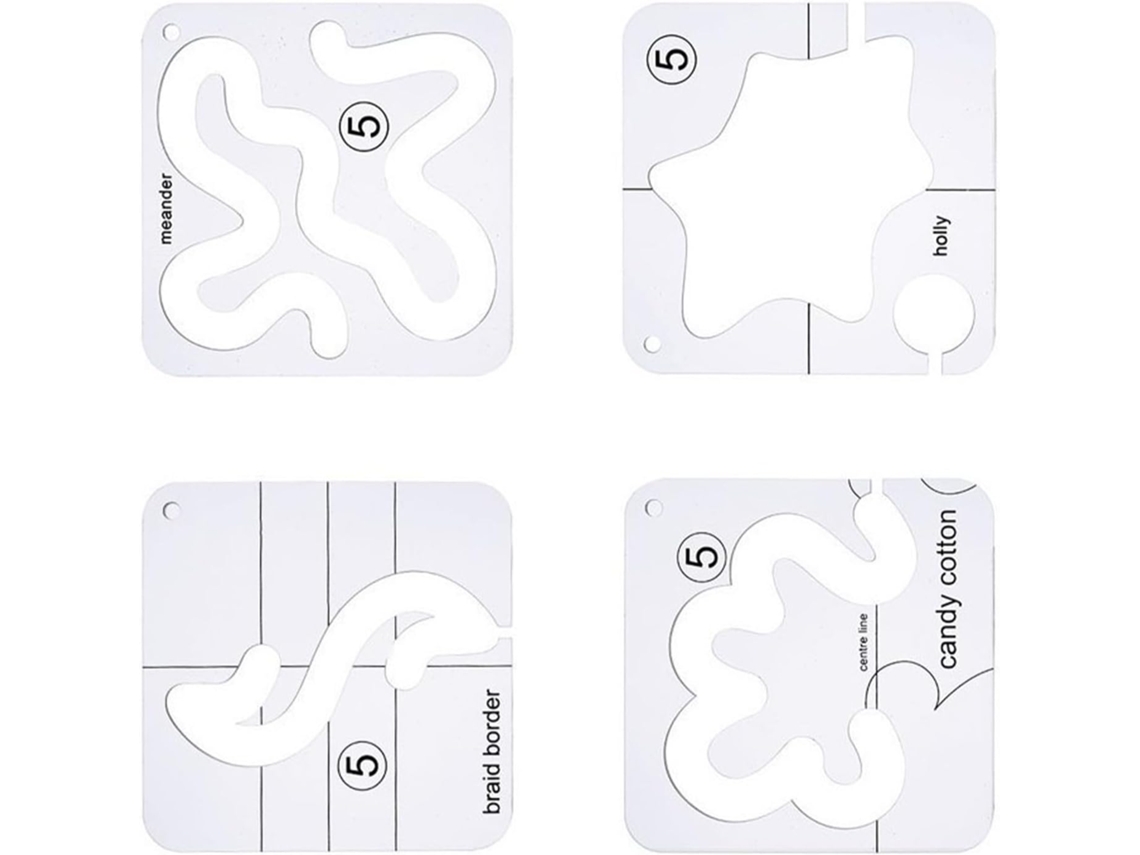 Conjunto de 4 estênceis profissionais em acrílico transparente para quilting e patchwork.