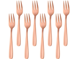 Garfo De Bolo/açúcar De Aço Inoxidável, Conjunto 8 Rosé Ouro, Polido, 13,6cm, Ideal Para Sobremesas Igvtrade