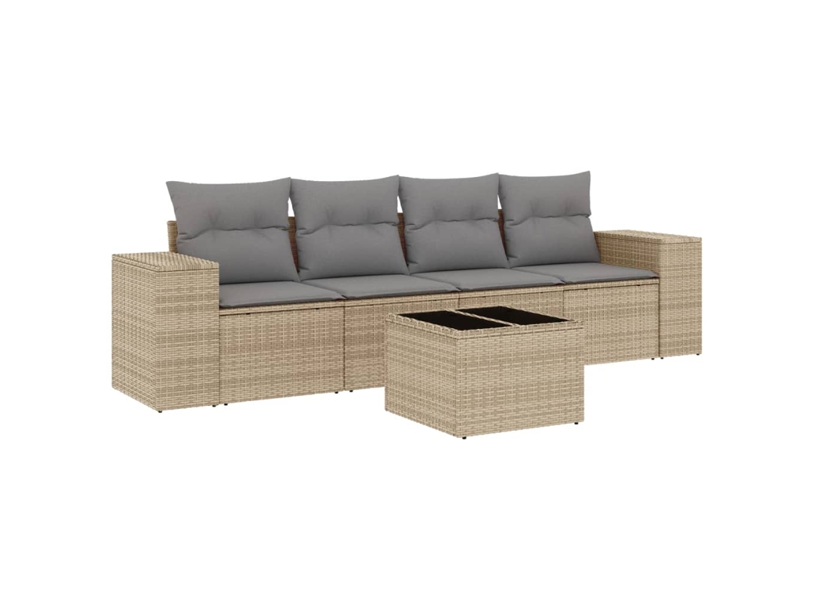 Conjunto de 5 Sofás para Jardim com Almofadões Vime Pe Bege MAISON EXCLUSIVE (5 pcs)