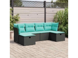 Vidaxl 6 Pcs Conjunto Sofás De Jardim C/ Almofadões Vime Pe Preto