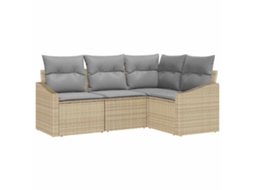 Conjunto de Sofá de Jardim 4 Pcs Bege e Cinza Claro Vime Pe HARLANV1