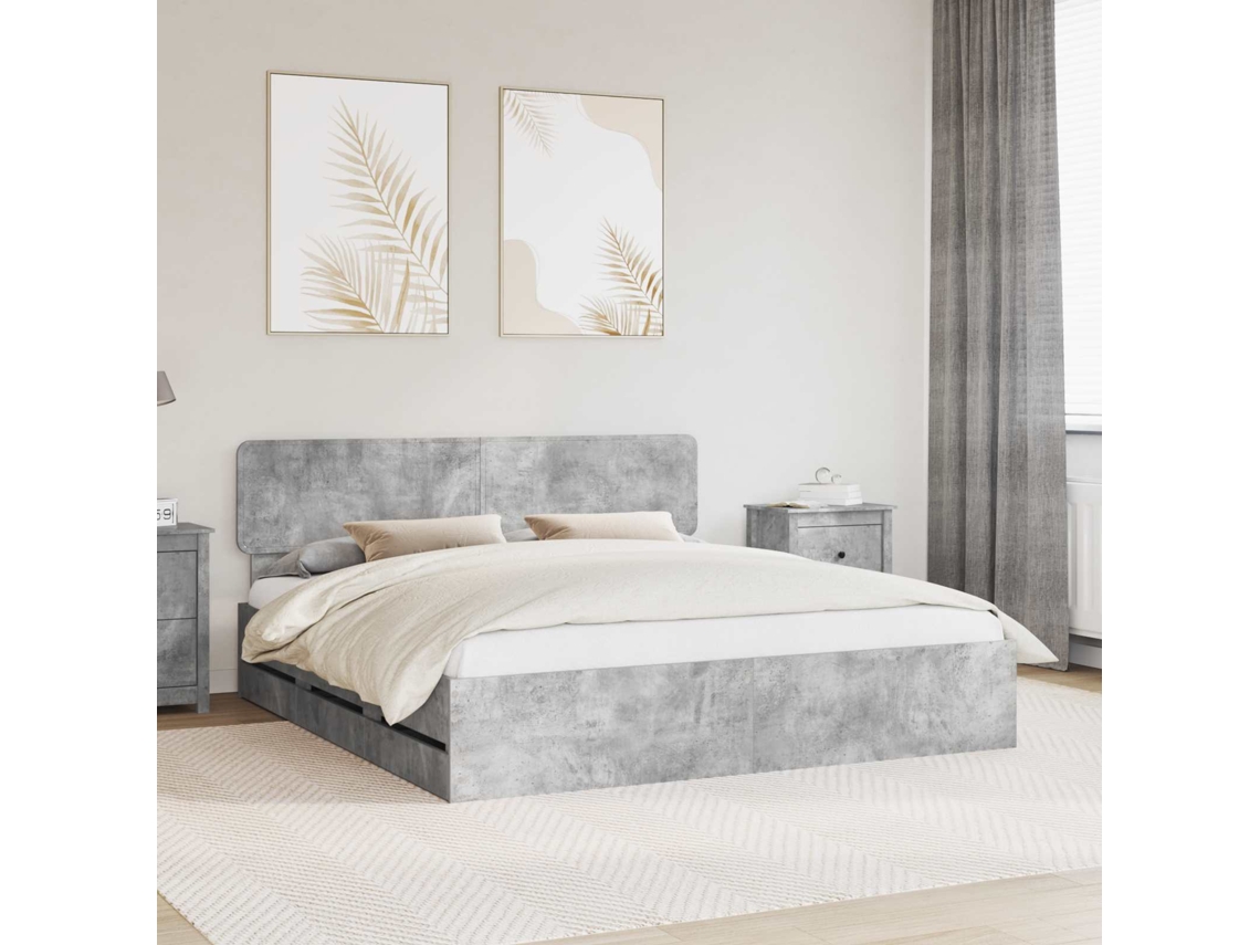 Vidaxl Estrutura Da Cama Com Gaveta Cinzento Concreto 180 X 200 Cm