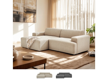 Sofá de design de 3 lugares com chaise longue esquerda em tecido seguindo o modus sofá