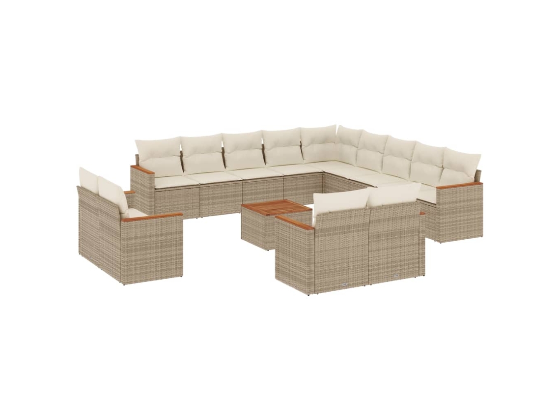Conjunto de 14 Sofás P/ Jardim com Almofadões Vime Pe Bege MAISON EXCLUSIVE (14 pcs)
