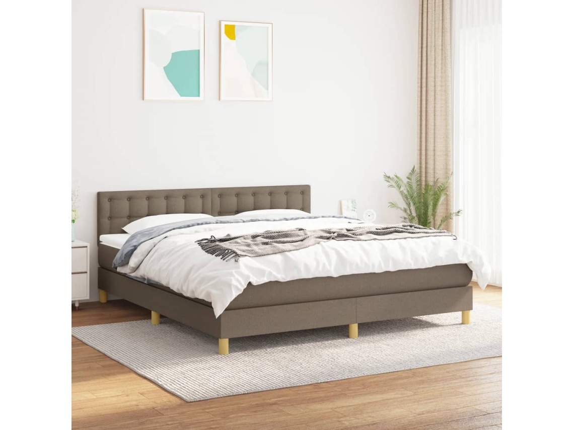 Vidaxl Cama Com Molas/colchão 160x200 Cm Tecido Castanho-acinzentado