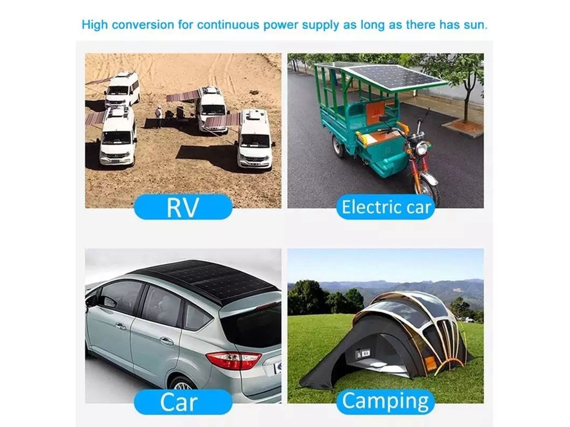 Carregador portátil de painel solar de alumínio monocristalino para carro, barco, motorhome e motocicleta | S/MARCA