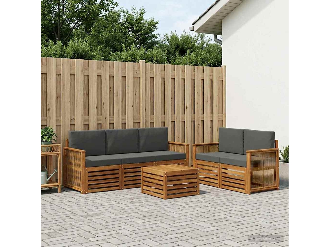 Vidaxl Conjunto De Sofás Para Exterior 6 Unid. Natural E Antracite