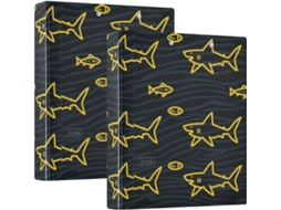 Pasta De Escritório Com Capa Dura, 3, 8cm, 3 Argolas, 3, 8cm, Com Prancheta, Estampa De Tubarão Bravo, Amarelo E Preto 1 2