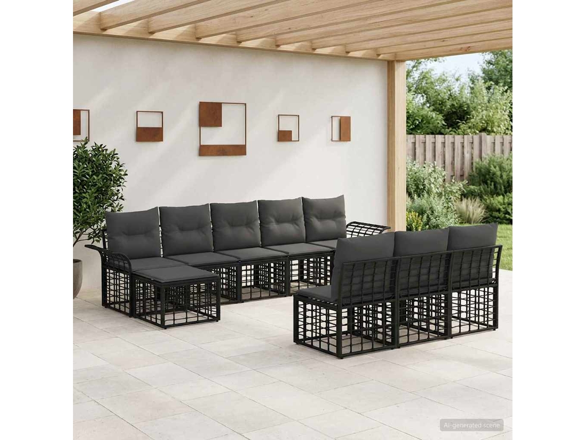 Vidaxl Conjunto De Sofás Para Exterior 9 Unid. Preto E Cinza Escuro