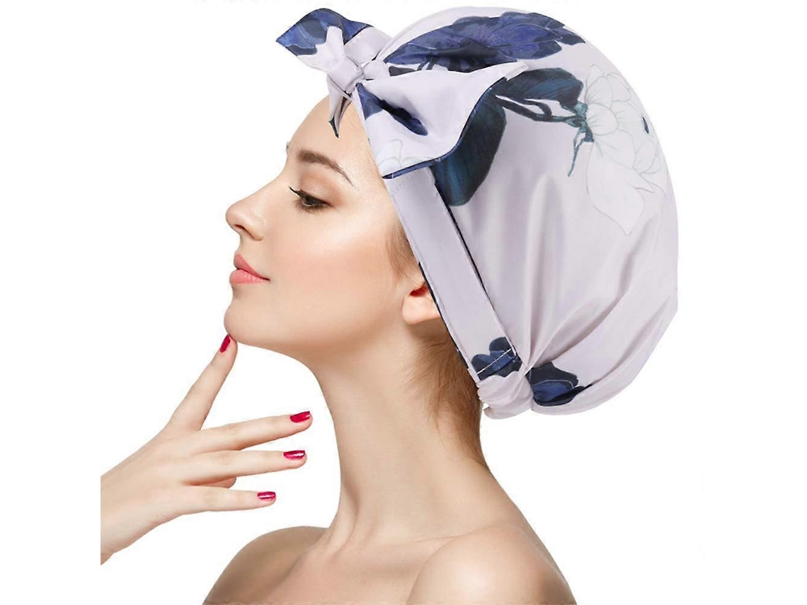 Touca De Banho Feminina, Impermeável Com Laço, Reutilizável, Multifuncional, Ideal Para Uso Doméstico No Banheiro - Azul E Branca