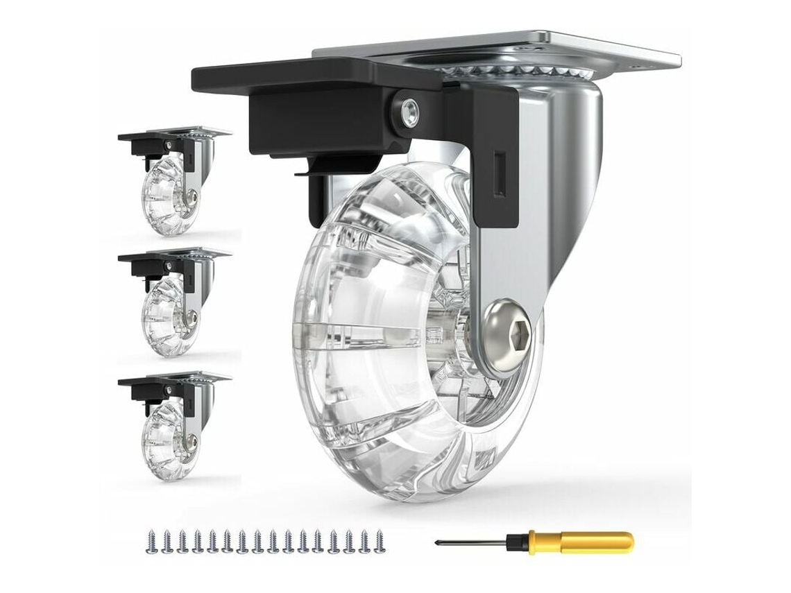 Conjunto De 4 Rodízios Para Móveis Com Freio, Giratórios 360º, Suportam Até 600 Kg, Não Marcam O Piso, Parafusos Inclusos. Aquaforge