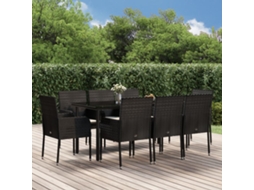 Vidaxl 9 Pcs Conjunto De Jantar P/ Jardim C/ Almofadões Vime Pe Preto