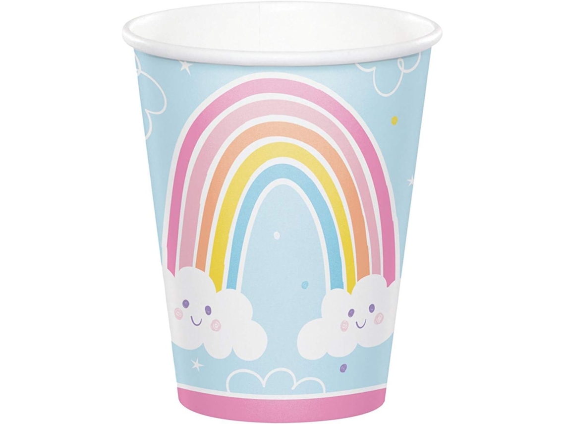 Caneca Descartável Creative Converting Happy Rainbow Azul/multicolorida Aquaforge (pacote Com 8)