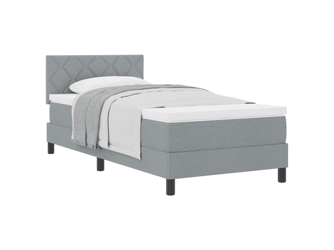 Cama De Solteiro | Camas Para Quarto | Cama Box Com Colchão Cinzento-claro 100 X 200 Cm Tecido