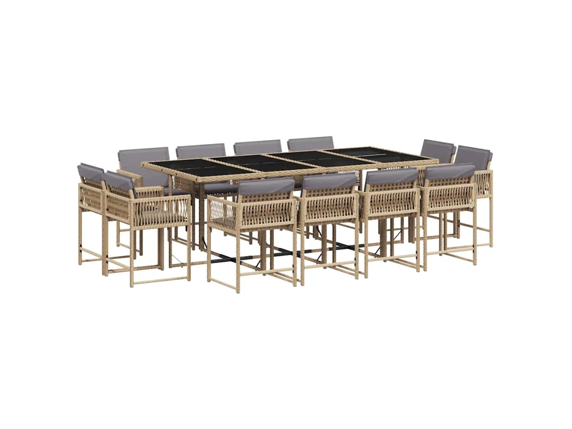 Jantar Conjunto 13 Peças para Jardim com Almofadões Vime Pe Bege Misturado MAISON EXCLUSIVE (13 unidades)