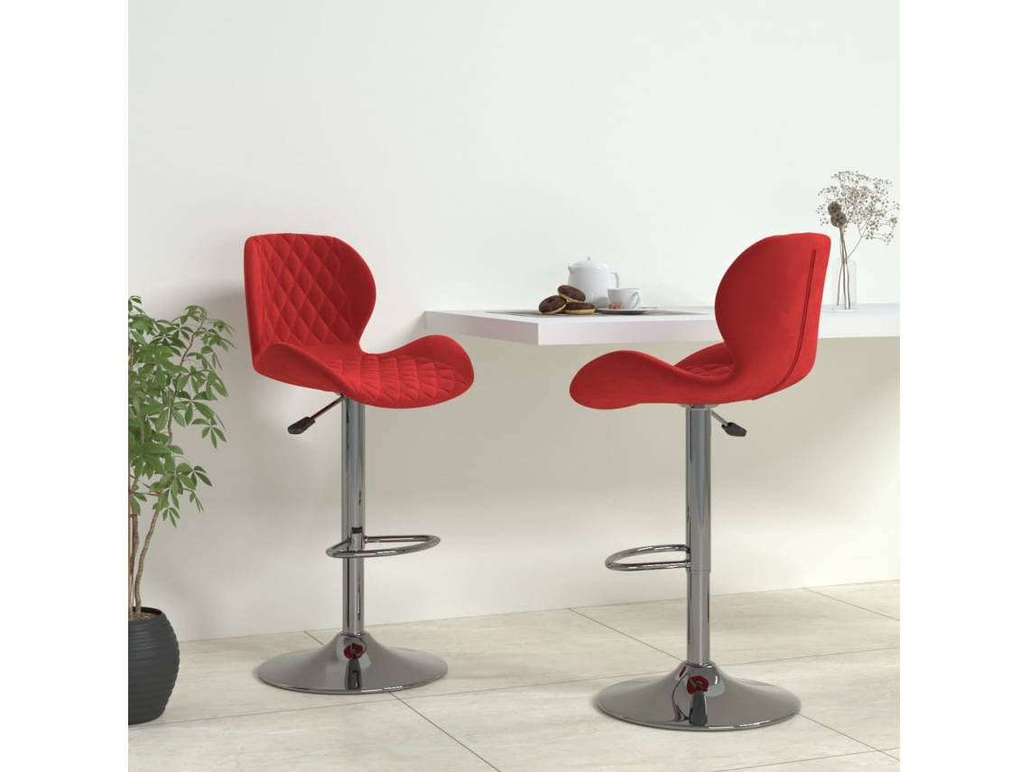 Bancos De Bar 2 Pcs | Banco Interior Veludo Vermelho Tinto