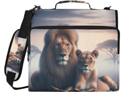 Pasta Organizadora Com Estampa De Casal Leões Africanos, Fichário De 3-argolas Com Zíper Laptop E Material Escolar