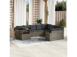 Vidaxl 10 Pcs Conjunto Sofás De Jardim C/ Almofadões Vime Pe Cinzento