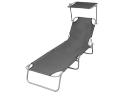 Vidaxl Espreguiçadeira Com Toldo Aço Cinzento