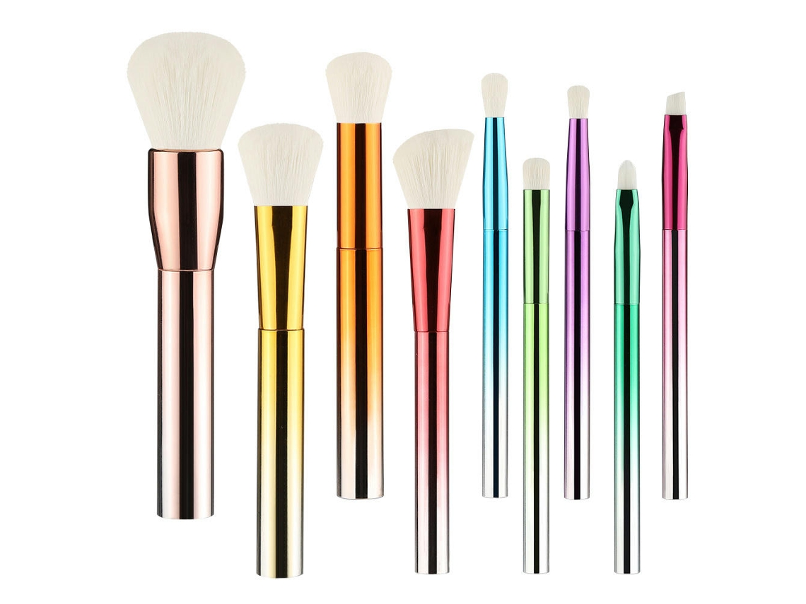 Pincel de Maquilhagem 9 Peças Alça Pincel de Maquilhagem para Base Sombra Blush Fácil de Transportar Pincéis de Base Pincel Colorido LUUCOZK
