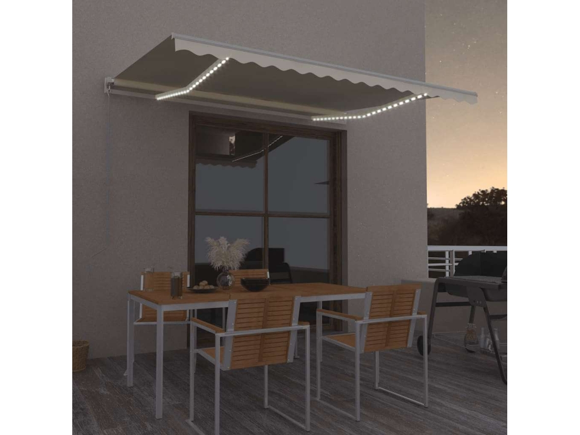 Vidaxl Toldo Retrátil Manual Com Led 400x300 Cm Cor Creme