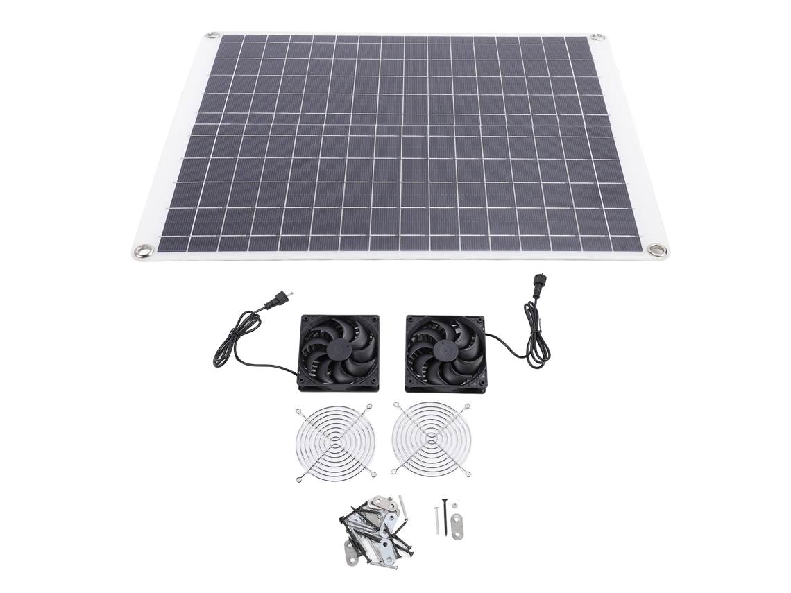 Conjunto de Exaustor Solar 20W 18V com 2 Ventiladores de Circulação de Ar