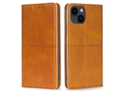 Capa Genuíno Para Iphone 15 Plus Pele Magnética Com Porta-cartões Castanho