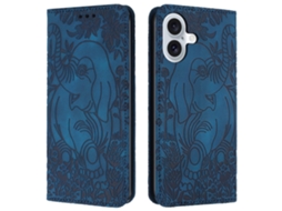 Capa Em Couro Pu, Para Apple Iphone 16 - Azul